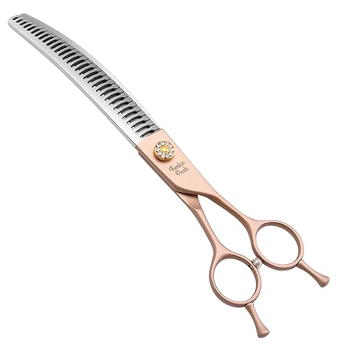 Fenice Peak Professional Curved Chunker Dog Grooming Scissors 7.0'' Rose Gold Thinning Shears Extremely Sharp Blades 440C Stainless Steel Thinning Shears Durable Smooth Fine Cut for Dogs and Cats. - Chunker - 7''