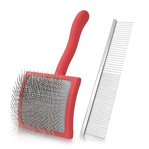 Chris Christensen Groomer's Bundle - Big G Slicker Dog Brush Large, Perfect for Doodles, Angled Polished Pins - 000 7.5 in. Greyhound Style Fine/Coarse Buttercomb, Stainless Steel, Prevents Friction