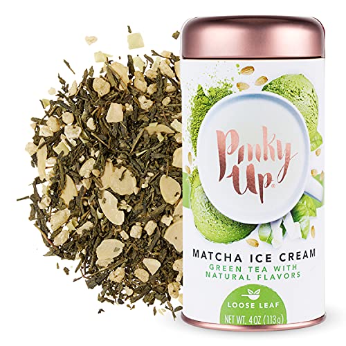 Pinky Up Matcha Ice Cream Loose Leaf Tea | Whole Leaf Green Tea, 30-55 mg Caffeine Per Serving, Naturally Low Calorie & Gluten Free | 3.5 Ounce Tin, 25 Servings - Matcha Ice Cream