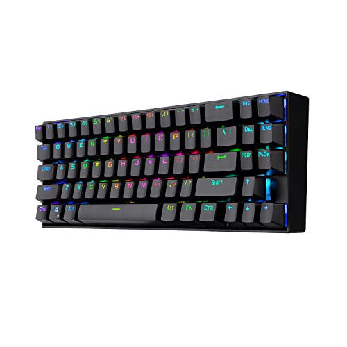 Redragon K599 Wired/Wireless Mechanical Gaming Keyboard 60% Compact Tenkeyless RGB Backlit Computer Keyboard for Windows PC Gamers (70 Key Red Switch – Black) - 70 key, Red Switch - RGB LED Backlit