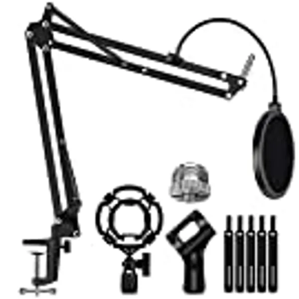 InnoGear Microphone Stand Mic Arm Boom Arm Set with Shock Mount, Mic Clip Holder, Pop Filter, Screw Adapter, Table Mounting Clamp, Five Cable Ties, Professional Recording Equipment