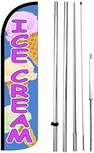 4 Less Co ICE Cream Windless Swooper Flag 15 Feet Tall Large Pole Kit Feather Banner Sign bz4-h