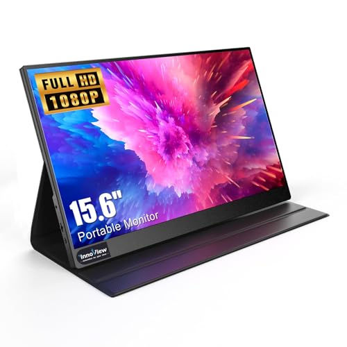 InnoView Portable Monitor, 15.6 Inch FHD 1080P HDMI USB C Second External Monitor for Laptop, Desktop, MacBook, Phones, Tablet, PS5/4, Xbox, Switch, Built-in Speaker with Protective Case - 15.6'' FHD Classic Black