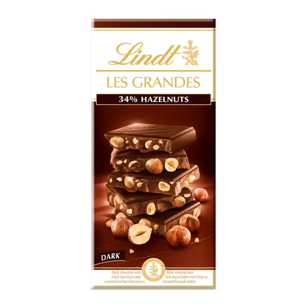 Lindt LES GRANDES Dark chocolate hazelnut, 150g