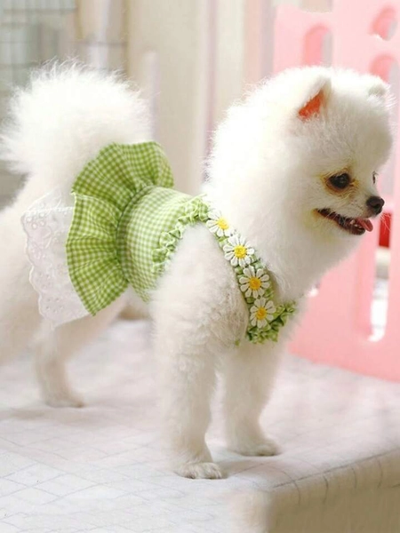 1pc Plaid Print Flower Decor Pet Dress For Dog And Cat For Summer