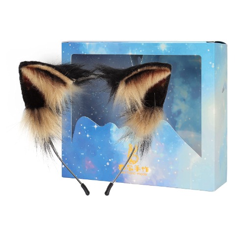 Cat Fox Wolf Ears Cosplay Long Fur Hair Headband Wolf Animal Anime Halloween Cosplay Costume for Girls - Blackbrown
