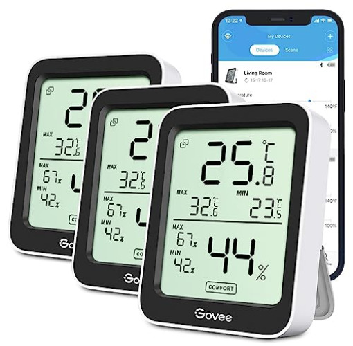 Govee Room Thermometer Hygrometer, Bluetooth Digital Indoor Humidity Meter with Smart Alert and Data Storage, Temperature Monitor for Baby Greenhouse (3Pack) - 3Pack