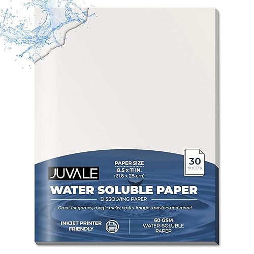 30 Sheets Water Soluble Dissolving Paper, Letter Size Printer Friendly (21.6 x 28 cm)