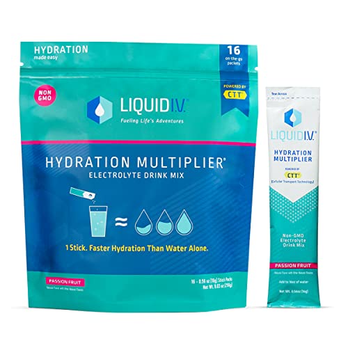 Liquid I.V. Hydration Multiplier - Passion Fruit - Hydration Powder Packets | Electrolyte Drink Mix | Easy Open Single-Serving Stick | Non-GMO | 16 Sticks - Passion Fruit - 16 Count (Pack of 1)