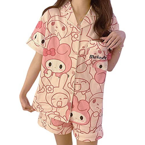 Ocroyea Kawaii Pajamas For Women Two-Piece Set Cute Cartoon Girls Pajamas Casual Cardigan Sleepwear Home Clothes - X-Large - Pink 001
