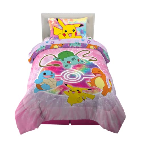 Franco Pokémon Pikachu Girl Gamer Anime Kids Bedding Super Soft Microfiber Reversible Comforter, Twin/Full with Pillow Sham (Official Pokémon Product)