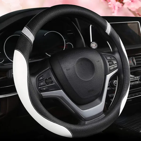 Steering Wheel Cover for Women Leather Universal Steering Wheel Cover for Car 15 inch (White)