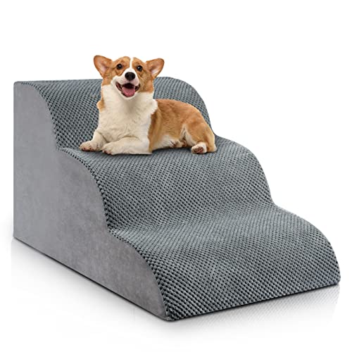 Chic Threads Dog Stairs for Small Dogs, 3-Step Dog Stairs for High Beds and Couch, Pet Steps for Small Dogs and Cats，Non-Slip Stable Indoor Dog Steps - 3-steps