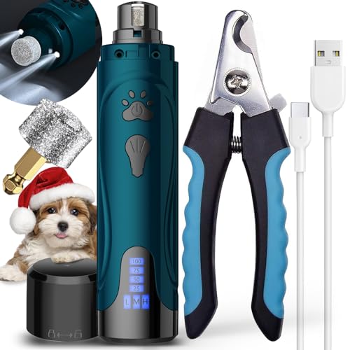 Dog Nail Grinder, Dog Nail Trimmers and Clippers Kit, Super Quiet Electric Pet Nail Grinder, Rechargeable, for Small Large Dogs & Cats Toenail & Claw Grooming,3 Speeds, 2 Grinding Wheels (A-Dark Blue) - A-Dark Blue