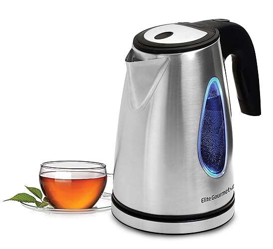 Elite Gourmet EKT-1271 Ultimate 1.7 Liter Electric Kettle – Stainless Steel Design & Cordless 360° Base, Stylish Blue LED Interior, Handy Auto Shut-Off Function – Quickly Boil Water For Tea & More - 1.8 Quarts - Stainless Steel