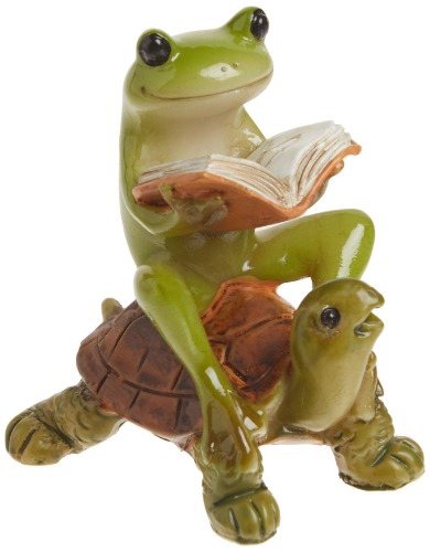 Top Collection 4396 Miniature Fairy Garden & Terrarium Frog Reading Book on Turtle Statue, Small