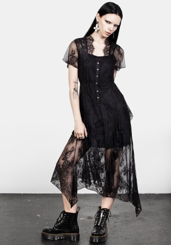 Mourning Lace Cascade Midaxi Dress | UK 16