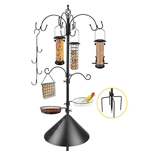 Deluxe Bird Feeding Station Kit Bird Feeder Pole Hanging Kit Multi Bird Feeders with Squirrel Baffle and Metal Suet Feeder Bird Bath Mesh Tray for Attracting Wild Birds and Planter Hanger - 94 Inch double W hook with baffle kits