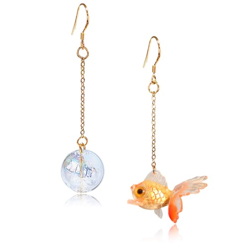 DAMLENG Funny Cute Acrylic Resin Simulation Fish in Bag Dangle Earrings Unique Asymmetry Lightweight Goldfish Dangle Drop Earrings Jewelry Gift for Girls Women