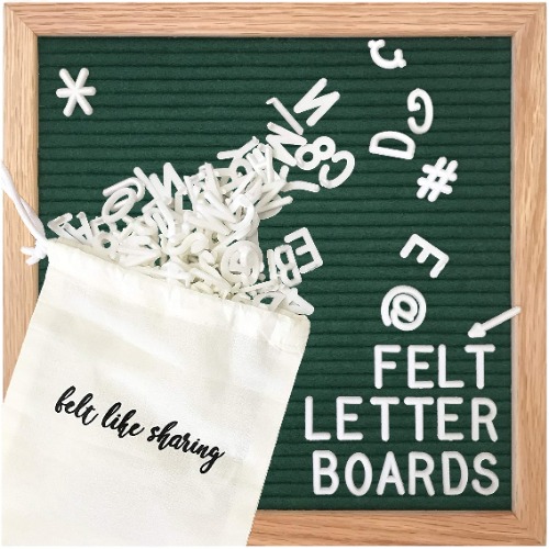 Felt Letter Board, 10x10in Changeable Letter Board with Letters White 300 Piece - Felt Message Board, Oak Frame Wooden Letter Board for Baby Announcements, Milestones, Office Decor & More (Evergreen)