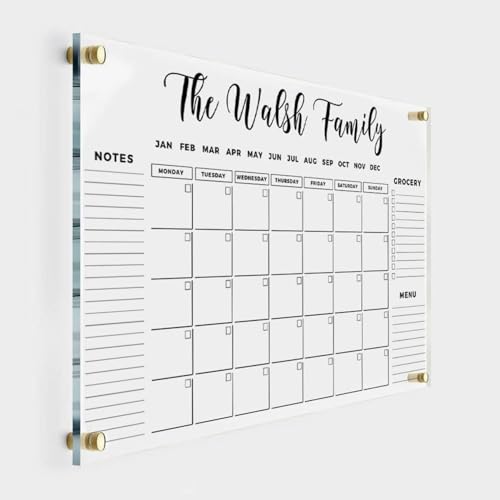 FAMILY NAME CALENDAR Personalized Acrylic Wall Calendar - Personalized Calendar 2024, Horizontal Wall Calendar, Monthly and Weekly Calendar, Housewarming Gift, Goals, To Do