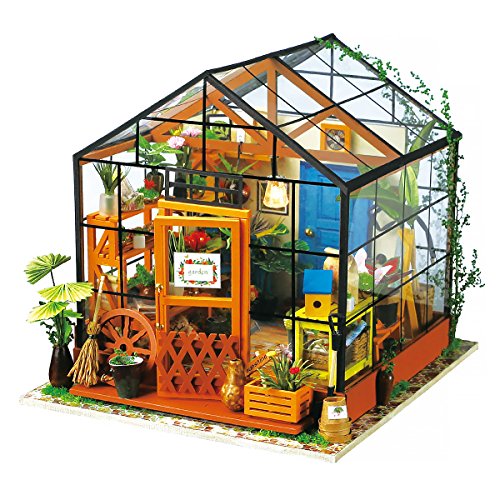 Hands Craft DIY Miniature Dollhouse Kit - Cathy's Flower House 3D Model Tiny House Building with LED Lights Wood Prefabricated Pieces Puzzle 1:24 Scale Crafts for Adults and Teens DG104 - Cathy's Flower House