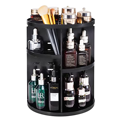 seinlife 360 Rotating Makeup Organizer,DIY Adjustable Spinning Holder,Foldable Cosmetic Storage Display box,Large Capacity Make up Caddy Shelf,Fits Countertop Vanity and Bathroom (BLACK) - BLACK