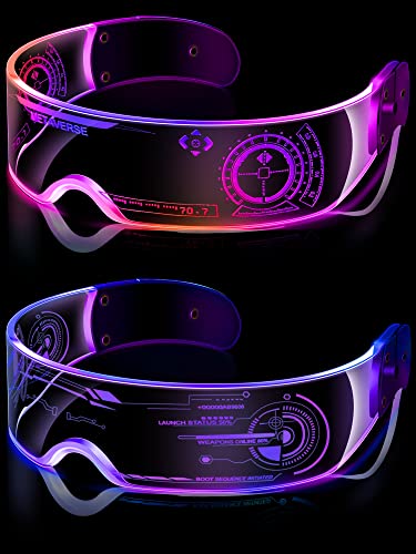 TOODOO 2 Pairs LED Visor Glasses 7 Colors Futuristic Glasses 4 Modes Light Up Glasses Honeycomb Luminous Glasses for Adults - Modern Style