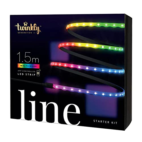 Twinkly Line – Starter Kit App-Controlled Adhesive + Magnetic LED Light Strip with RGB (16 Million Colors) LEDs. Extendable. 5 feet. Black Strip. Indoor Smart Home Decoration Light - Black - Starter Kit
