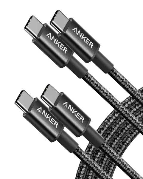Anker New Nylon USB C to USB C Charger Cable (6ft 60W, 2-Pack), USB 2.0 Type C Charging Cable for iPad Mini 6, iPad Pro 2020, iPad Air 4, MacBook Pro 2020, Samsung Galaxy S21,Switch, Pixel, LG (Black) - 6ft Black 2