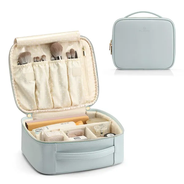 Vlando Travel Makeup Cosmetic Case Storage Bag Cosmetic Bag Portable Artist Storage Bag with Adjustable Dividers for Cosmetics Makeup Brushes, Girls, Women, Friends Gifts Blue - Blue