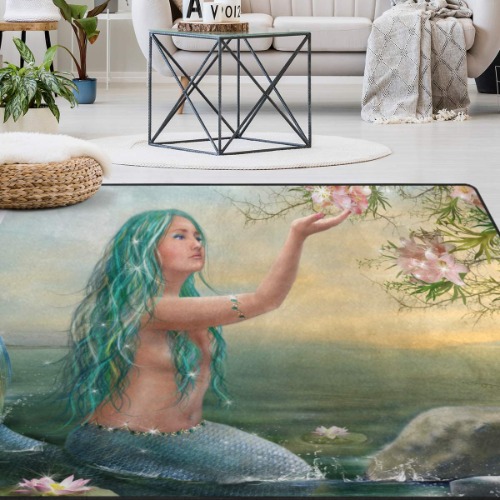 Naanle Mermaid Non Slip Area Rug for Living Dinning Room Bedroom Kitchen, 4' x 5'(48 x 63 Inches / 120 x 160 cm), Mermaid Sea Ocean Nursery Rug Floor Carpet Yoga Mat