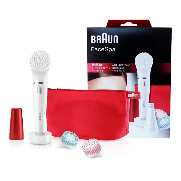 Braun FaceSpa 852 (Japanese Edition) Women's Miniature Epilator, Electric Hair Removal, with 2 Facial Cleansing Brushes, Beauty Pouch and Stand - 
