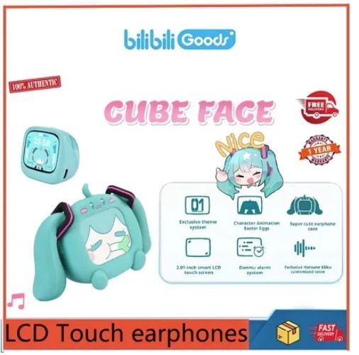 BilibiliGoods Hatsune Miku CUBE FACE LCD Touch Screen Real Wireless Bluetooth earphones