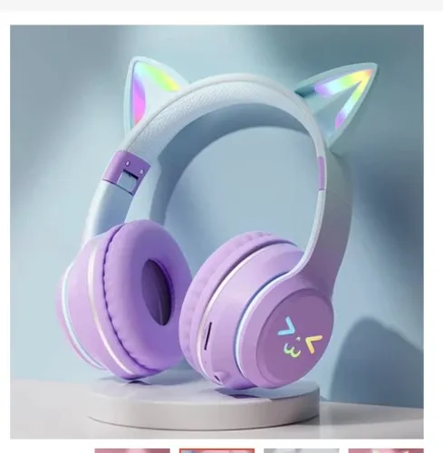Cat's Ears Headset RGB Light Smile Face