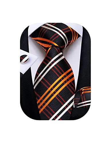 Mens Stripe Plaid Tie Set - Black Orange