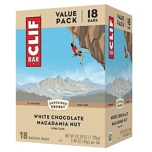 CLIF BAR - White Chocolate Macadamia Nut Flavor - Made with Organic Oats - Non-GMO - Plant Based - Energy Bars - 2.4 oz. (18 Pack) - White Chocolate Macadamia - 18 Count (Pack of 1)