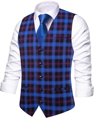Men's Suit Vest Plaid - Black and Royal Blue