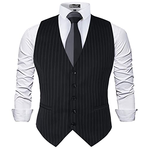 Mens Pinstripe Business Suit Vest - Black