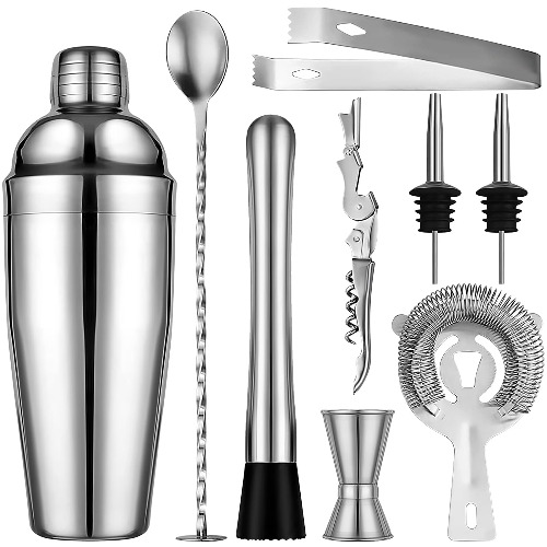 Aiyola Bartender Kit,9-Piece Cocktail Shaker Set Stainless Steel Bar Accessories for Bar Set Martini Shaker Set for a Ultimate Drink Mixing Adventure - no base