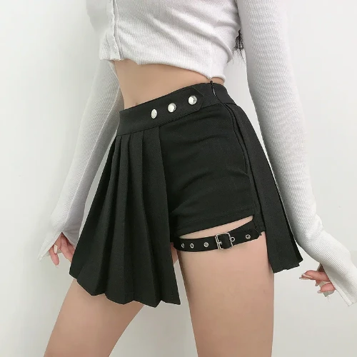 Faldas plisadas góticas para mujer, faldas asimétricas de cintura alta, estilo Punk Harajuku, a cuadros, irregulares, color negro|Faldas|   - AliExpress