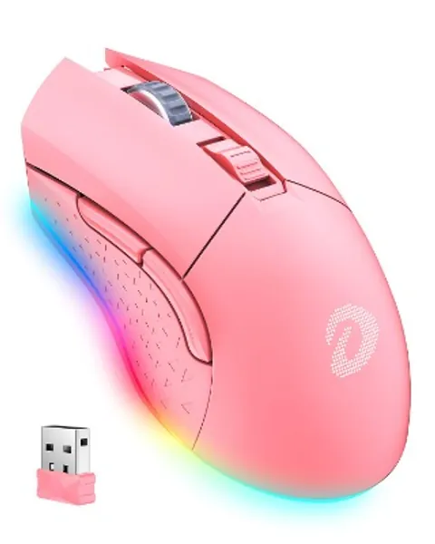 Pink Wireless Wired Dual-Mode Rechargeable Gaming Mouse with 7 Programmable Buttons, RGB and 7 Adjustable DPI Levels up to [10000DPI] [150IPS] [1000Hz Polling Rate] for PC and Notebook Gamer (Pink)