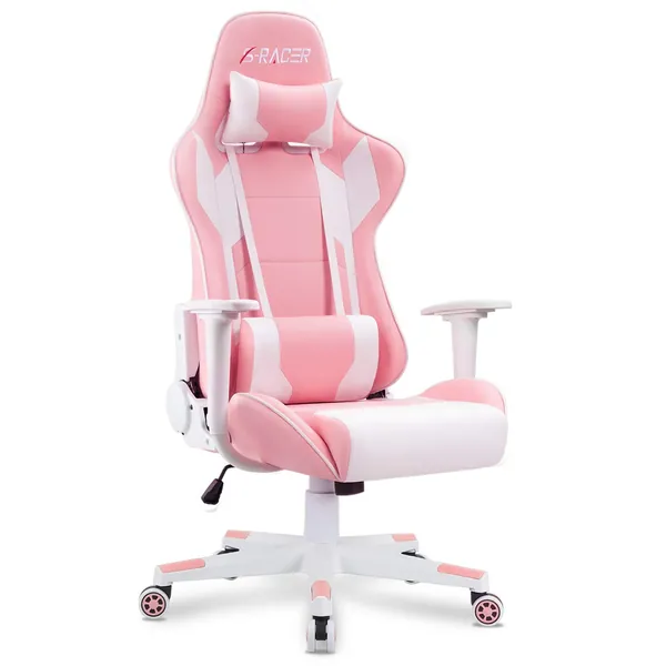 Homall Gaming Chair Office Chair High Back Computer Chair PU Leather Desk Chair PC Racing Executive Ergonomic Adjustable Swivel Task Chair with Headrest and Lumbar Support (Pink)