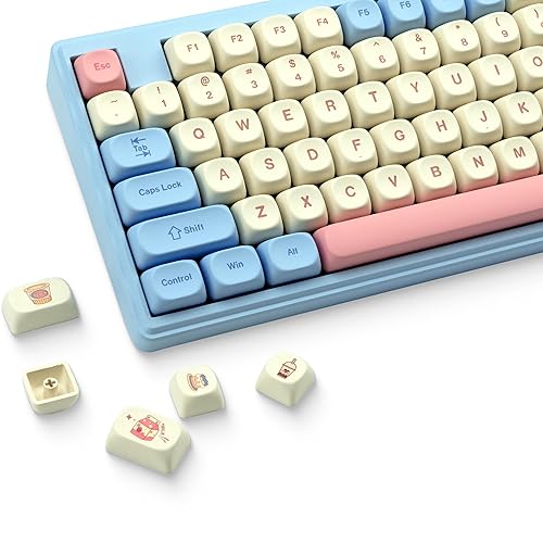 OHY Creamy keycaps,MOA Profile Cute Keycaps Pink Kawaii Anime Round Keycaps Set Custom Keycaps for Cherry Gateron MX Switches Mechanical Keyboards,Rainbow Candy - Rainbow Candy