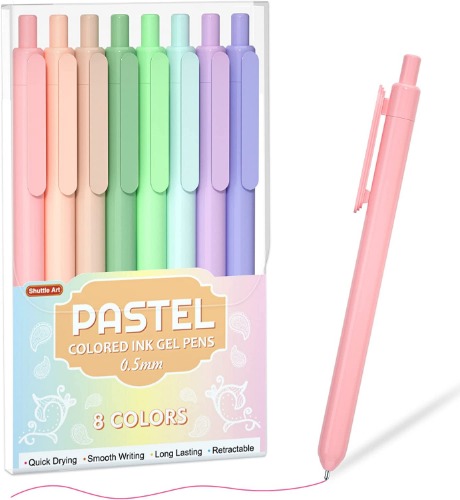 Shuttle Art Colored Retractable Gel Pens, 8 Pastel Ink Colors, Cute Pens 0.5mm Fine Point Quick Drying for Writing Drawing Journaling Note Taking School Office Home - 8 Pastel Ink