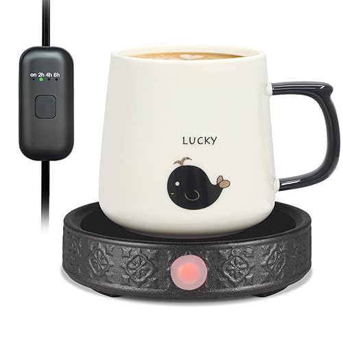 Coffee Mug Warmer for Desk, Electric Candle Warmer with Auto Shut Off, 2-4-8 Hour Timed Smart Cup Warmer for Heating Coffee, Beverage, Milk, Tea and Hot Chocolate(No Cup-Black) - 04-Black