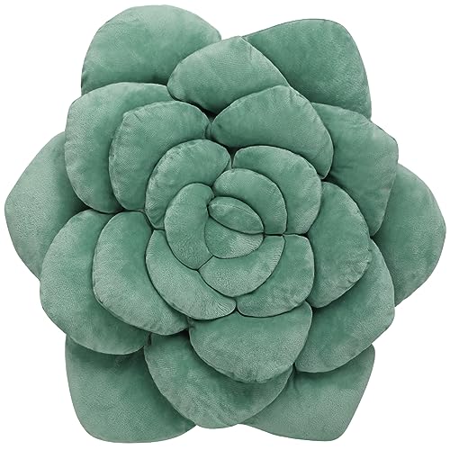 OtGalk Succulent Pillow - Hand-Stitched Plush Decorative Throw Pillow. Plant-Shaped Pillows and Flower Pillows, Plush Cushions for Bedroom and Home Decoration, 19.7in/50CM - Dark Green - 19.7