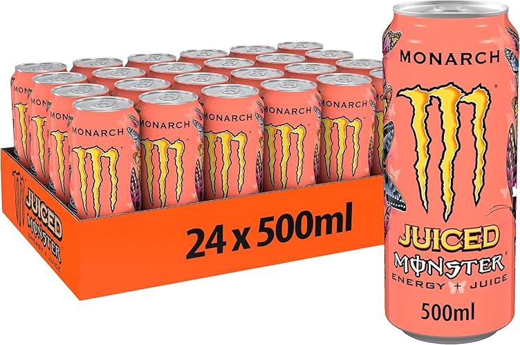 Monster Juiced Monarch Bebida Energética Sabor Melocotón y Nectarina - Pack de 24 Latas de 500ml