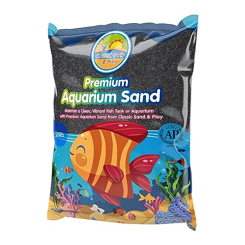 CLASSIC SAND & PLAY Natural Aquarium Sand for Freshwater and Saltwater Tanks, 20 lb. Bag, Improves Filter Life and Filtration Process, Pre-Washed Fine Sand, Black - 20 lb - Black