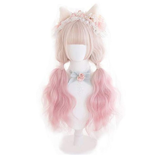Lolita Perücke 65cm Lange Lockige Kirschblütenpulver Rosa Gradient süße Cosplay Perücke Frauen Mädchen - 